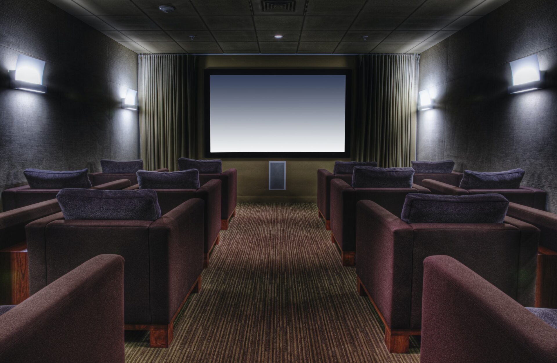 Empty chairs in luxury movie theater